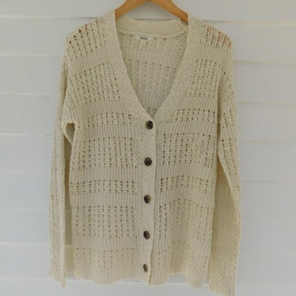 Bohemian Cream Tortoise Button Open Knit Cardigan - Picture 3 of 15